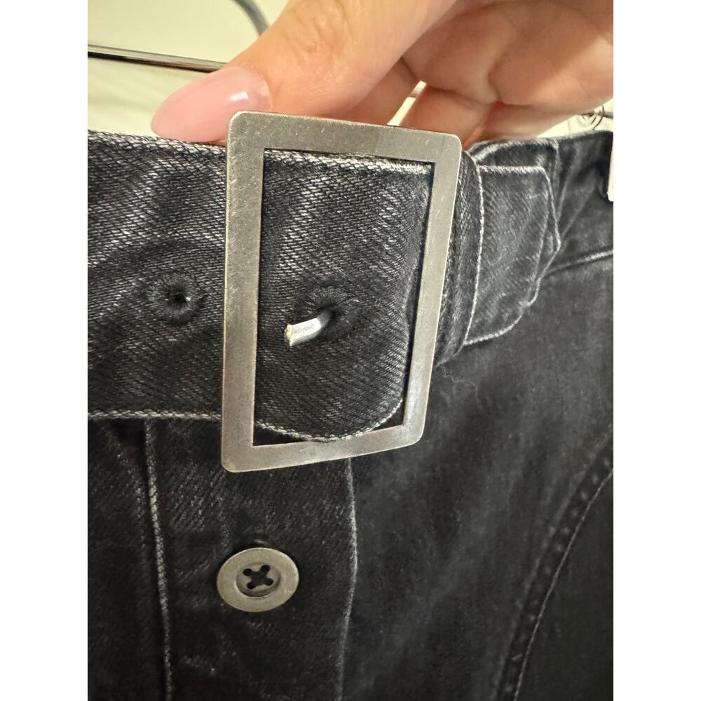 Pilcro Anthropologie Black Denim Button Front Mini Skirt Belted Size 4 - Picture 4 of 11
